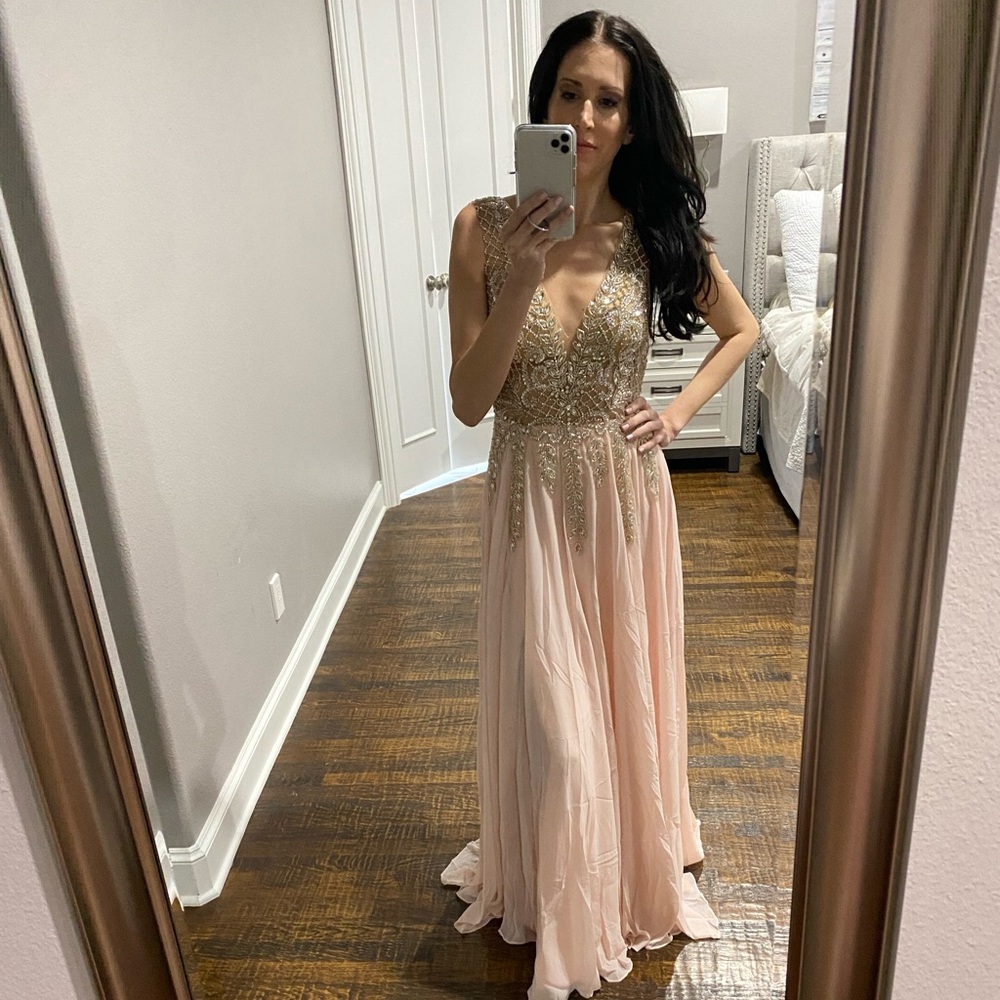 PromLily prom dress, evening gown, light pink w beading, size 4